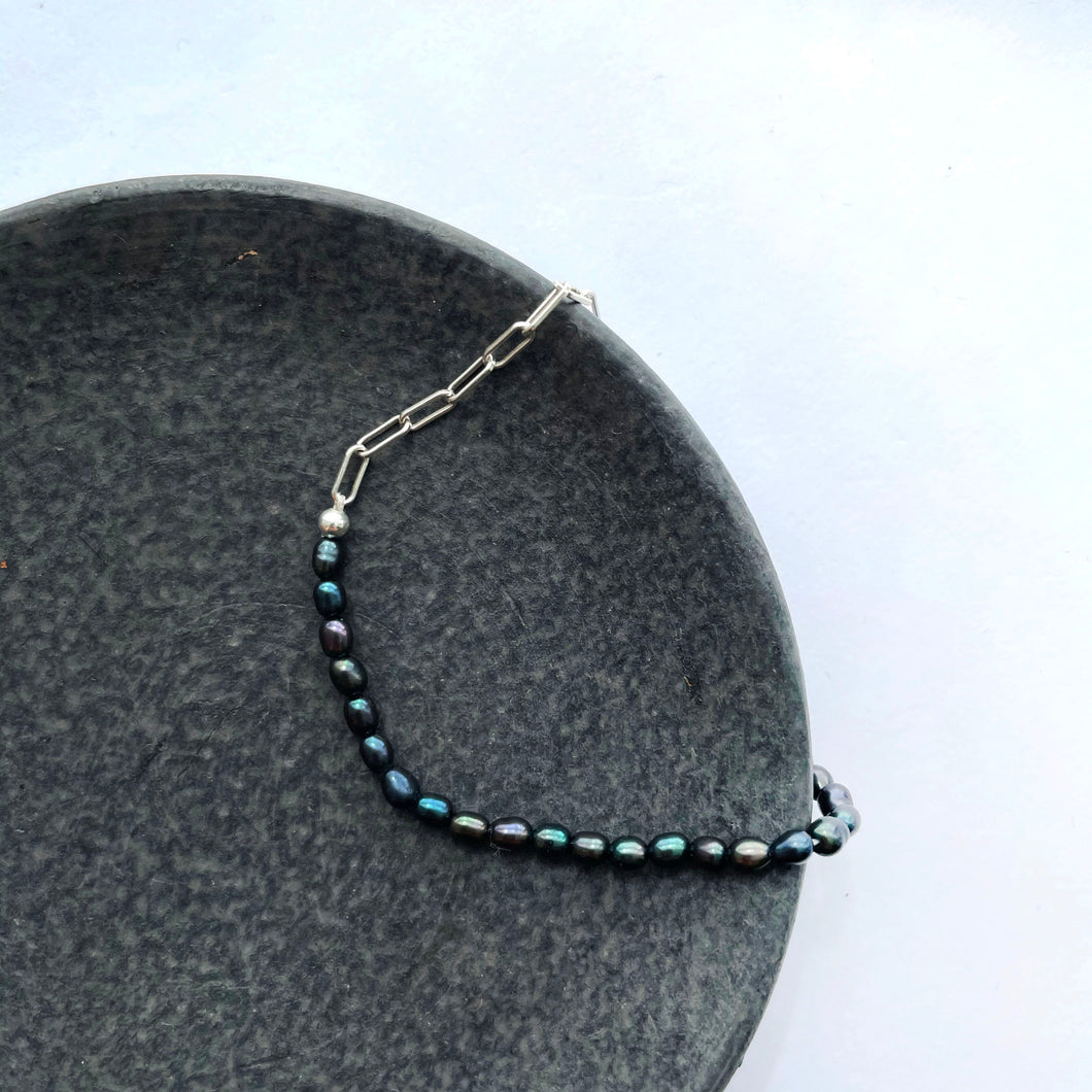 Pearl & Silver Chain Bracelet - Handmade Jewelry